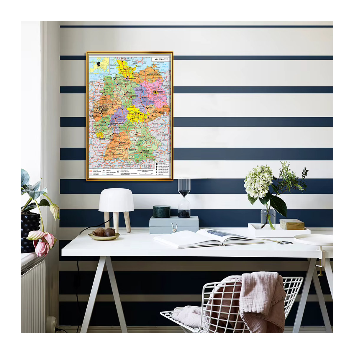 Politische Deutschland Karte als Leinwand Wandkunst Poster in Französisch, Vintage Wanddeko für Schule und Zuhause, B: 59 cm, H: 42 cm - Bild 4
