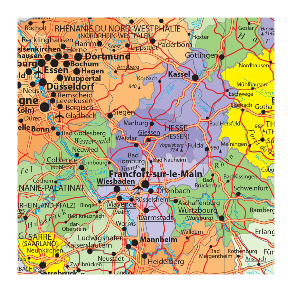 Politische Deutschland Karte als Leinwand Wandkunst Poster in Französisch, Vintage Wanddeko für Schule und Zuhause, B: 59 cm, H: 42 cm - Bild 5