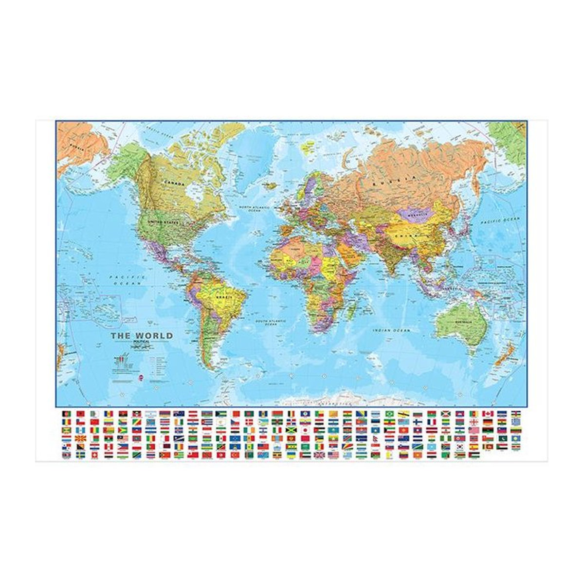 Politische Weltkarte mit Nationalflaggen als Leinwandgemälde von Good Industrial Accessories, mehrfarbig, B: 60 cm, H: 40 cm - Bild 1
