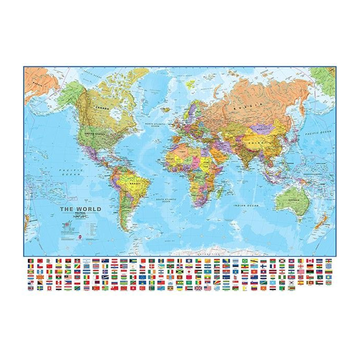 Politische Weltkarte mit Nationalflaggen als Leinwandgemälde von Good Industrial Accessories, mehrfarbig, B: 75 cm, H: 50 cm - Bild 1