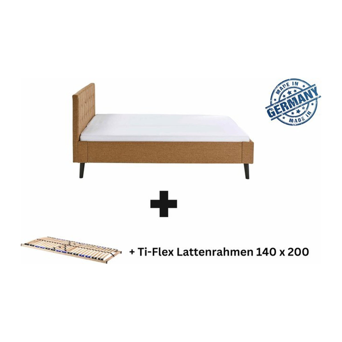 Polsterbett Amira von Aileenstore in Ocker und Beige mit Kopfteil B/T/H: 140 x 200 cm - Bild 1