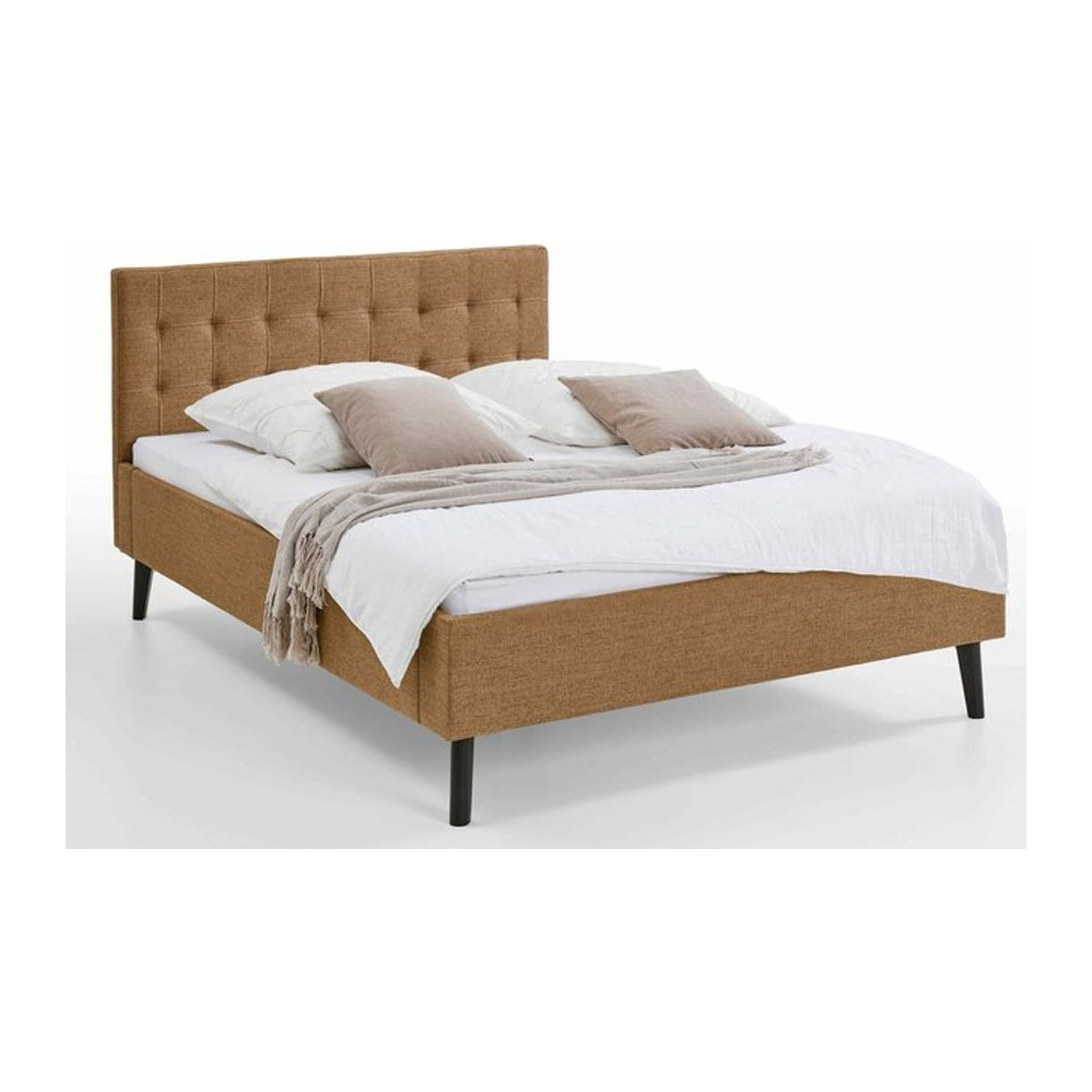 Polsterbett Amira von Aileenstore in Ocker und Beige mit Kopfteil, Breite: 140 cm, Länge: 200 cm - Bild 1
