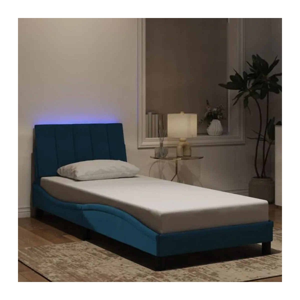Polsterbett Hanko mit LED von Vidaxl in Blau, Samt, B/T/H: 90 x 200 cm - Bild 1