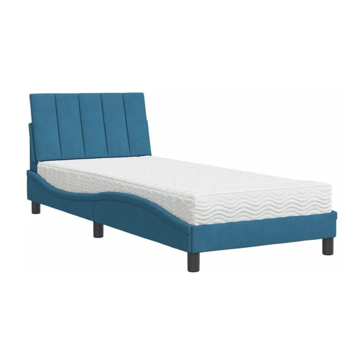 Polsterbett Hanko von vidaxl mit Matratze in Blau und Weiß aus Samt, Metall und Holzwerkstoff, B/T/H: 80 x 200 cm - Bild 1