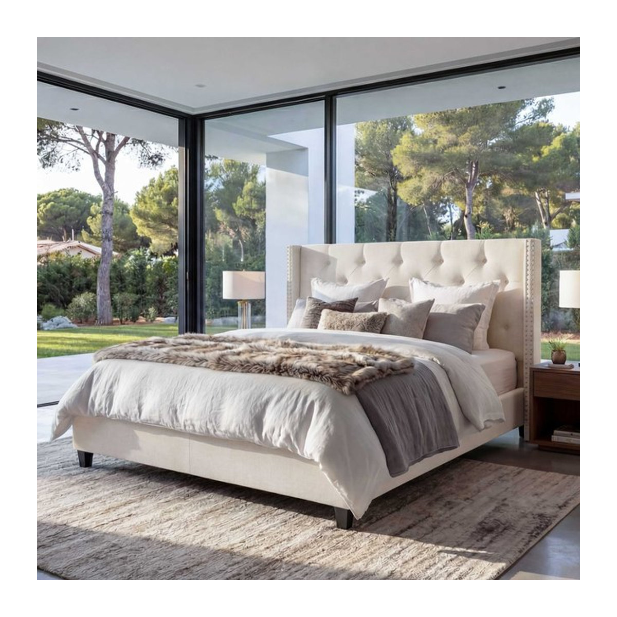 Polsterbett MCW Doppelbett aus Massivholz und Stoff in Creme-Beige B/T: 180 x 200 cm - Bild 1