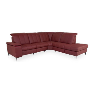 Polsterecke Elastoform SAPHIRA Ecksofa in Rot mit Echtleder und Stoff, rechtsseitig, Modern