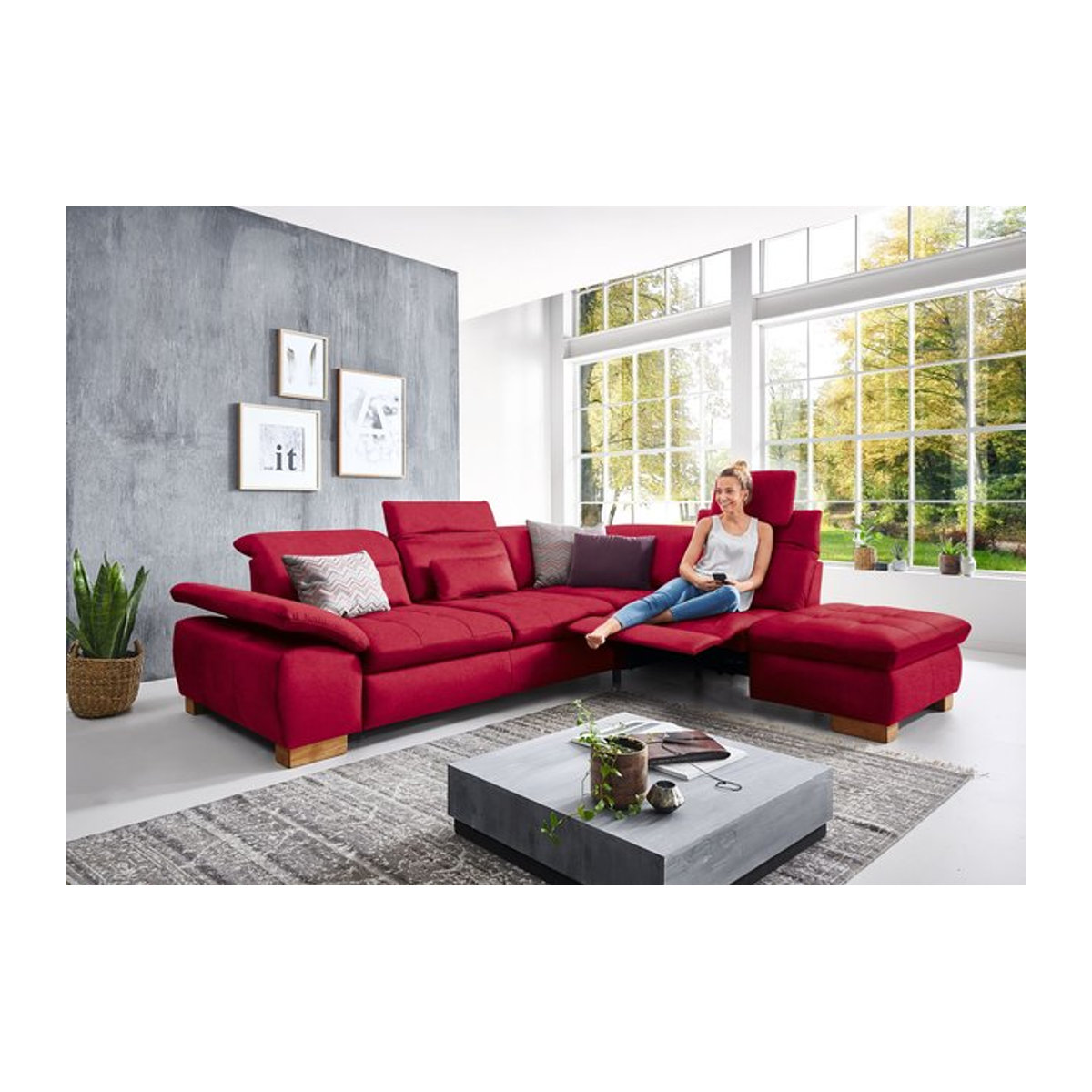Polsterecke vito FULLA Ecksofa in Rot mit Polyesterbezug, B/T/H: 297 x 150 x 250 cm, linksseitig - Bild 1