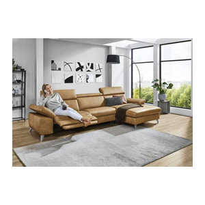 Polsterecke vito TONGA Ecksofa aus beige Leder mit Chromgestell, linksseitig