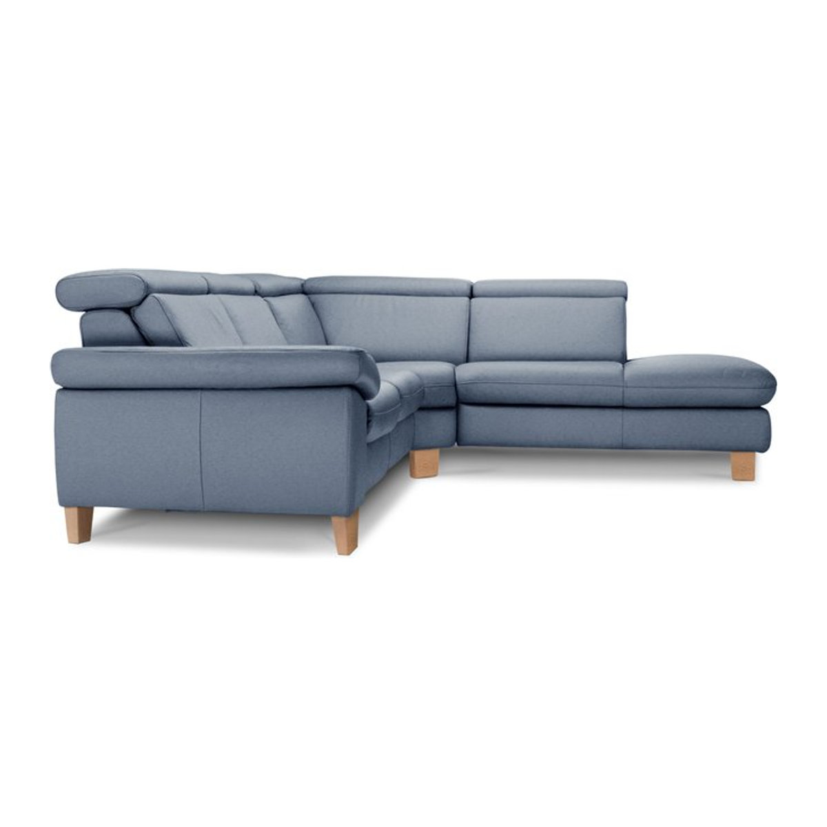 Polsterecke vito TONGA Ecksofa in Blau mit Eichen-Elementen und Stahlgestell, B/T/H: 273 x 239 x 150 cm, 19 x 81 x 150 cm, 239 x 150 x 81 cm (Maße variieren je nach Konfiguration) - Bild 1