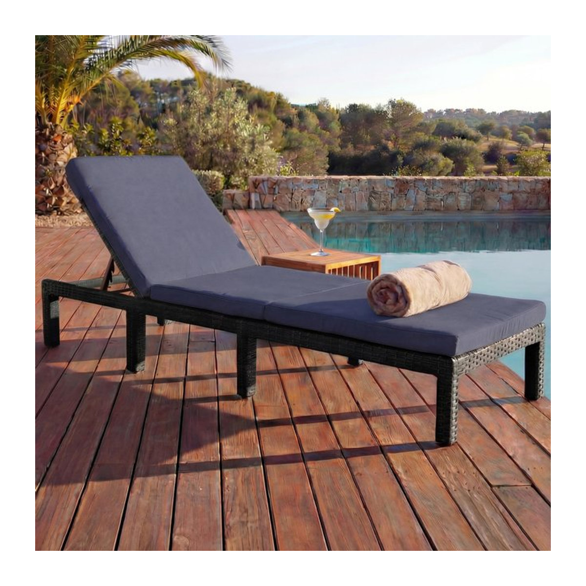Poly-Rattan Sonnenliege MCW-A51 Gartenliege in Anthrazit mit grauen Kissen - Bild 1