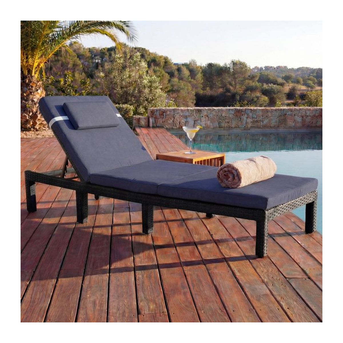 Poly-Rattan Sonnenliege MCW-A51 Gartenliege in Anthrazit mit grauen Kissen - Bild 1