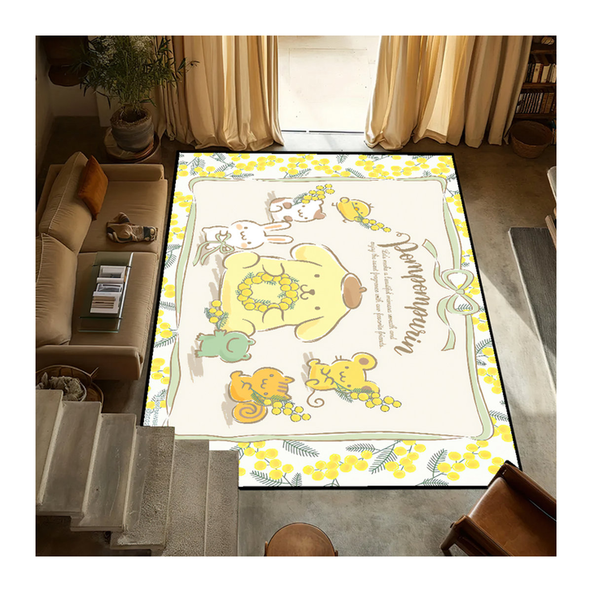 Pompompurin Cartoon Fußmatte in Gelb für Wohnzimmer, Schlafzimmer und Bad - Bild 1