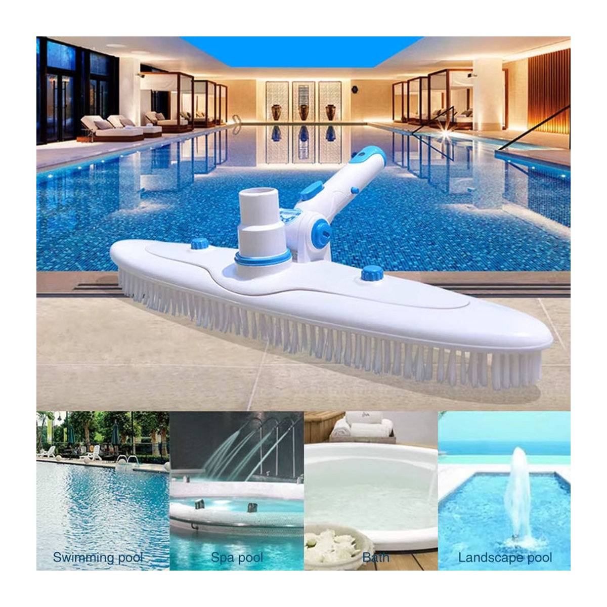 Pool Reinigungsbürste für Schwimmbad und Whirlpool mit verstellbarem Griff in Blau und Weiß - Bild 3
