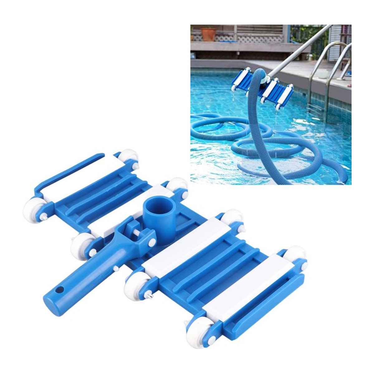Pool Reinigungsmaschine mit Rädern und verstellbarem Griff für Schwimmbad Vakuum Kopf Reinigungsset - Bild 1