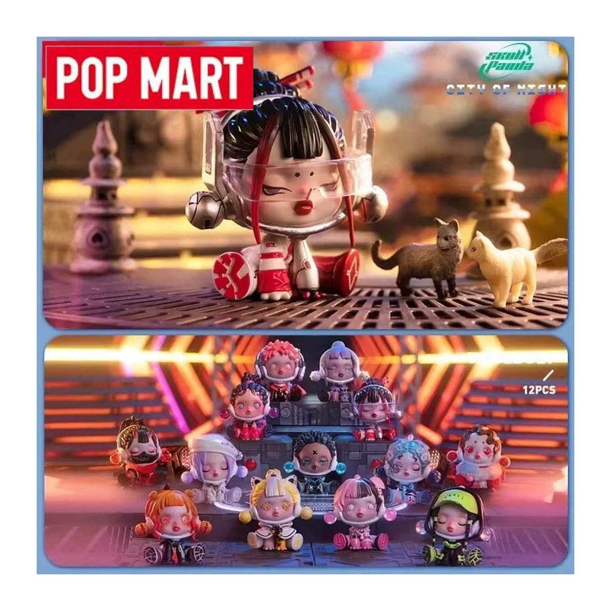 POP MART Skullpanda City of Night Serie Blind Box Mehrfarbige Anime Figur aus Kunststoff als Dekoration und Sammlerstück - Bild 1