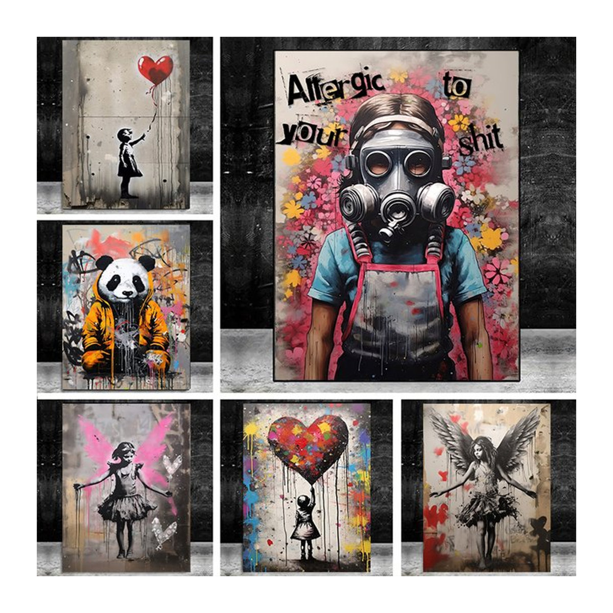 Pop Street Graffiti-Wandkunst Banksy Junge und Mädchen mit Ballon als mehrfarbiges Porträt auf Leinwand, Papier oder Textil für deine Wandmontage - Bild 1