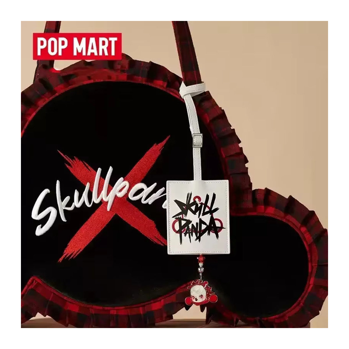 POPMART SKULLPANDA Tell Me What You Want Serie Schultertasche in Schwarz mit kariertem Textil-Design - Bild 3