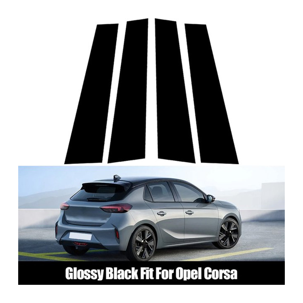 POSSBAY 4er Set Zierleisten für Auto Fenster und Säulen B C Spalte in Glänzend Schwarz für Opel Corsa Hybrid E GS Line GS - Bild 1
