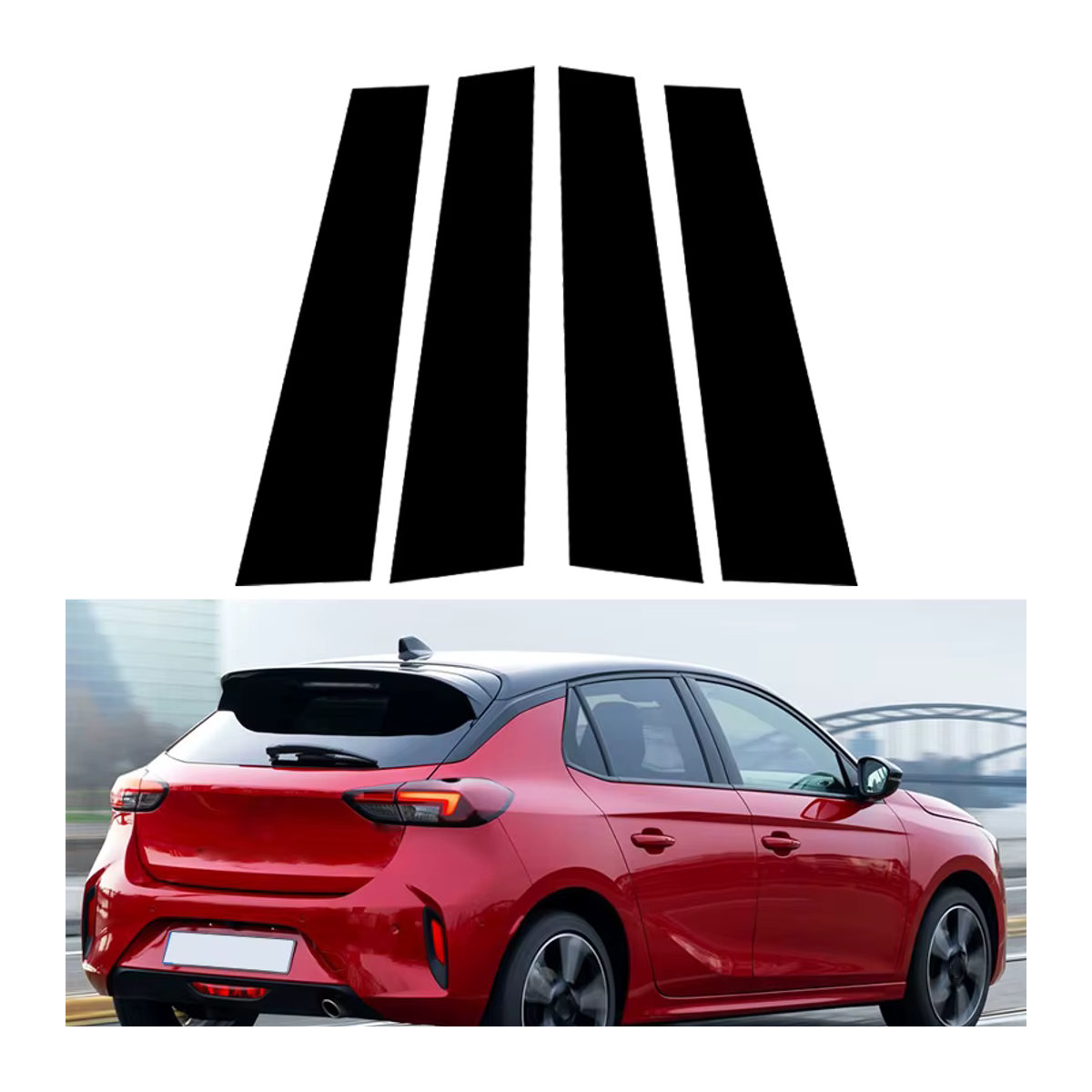 POSSBAY 4er Set Zierleisten für Auto Fenster und Säulen B C Spalte in Glänzend Schwarz für Opel Corsa Hybrid E GS Line GS - Bild 6