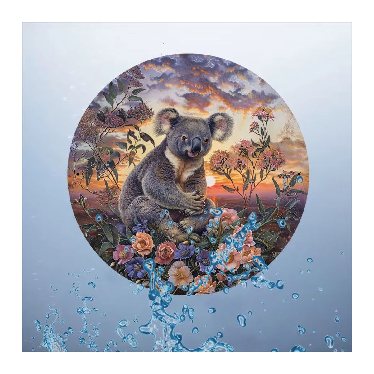 Potdemiel 2D Flat Metal Wall Art Serene Koala Retro Rundes Aluminiumschild Mehrfarbig - Bild 3