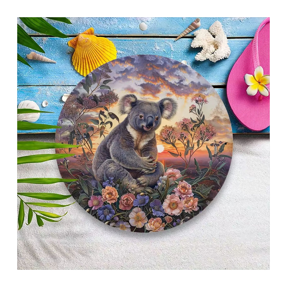 Potdemiel 2D Flat Metal Wall Art Serene Koala Retro Rundes Aluminiumschild Mehrfarbig - Bild 4