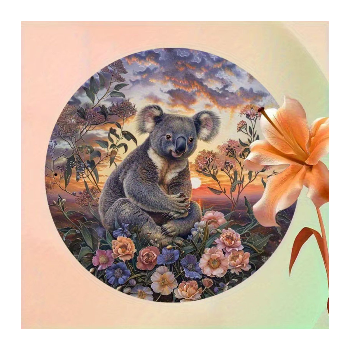 Potdemiel 2D Flat Metal Wall Art Serene Koala Retro Rundes Aluminiumschild Mehrfarbig - Bild 5