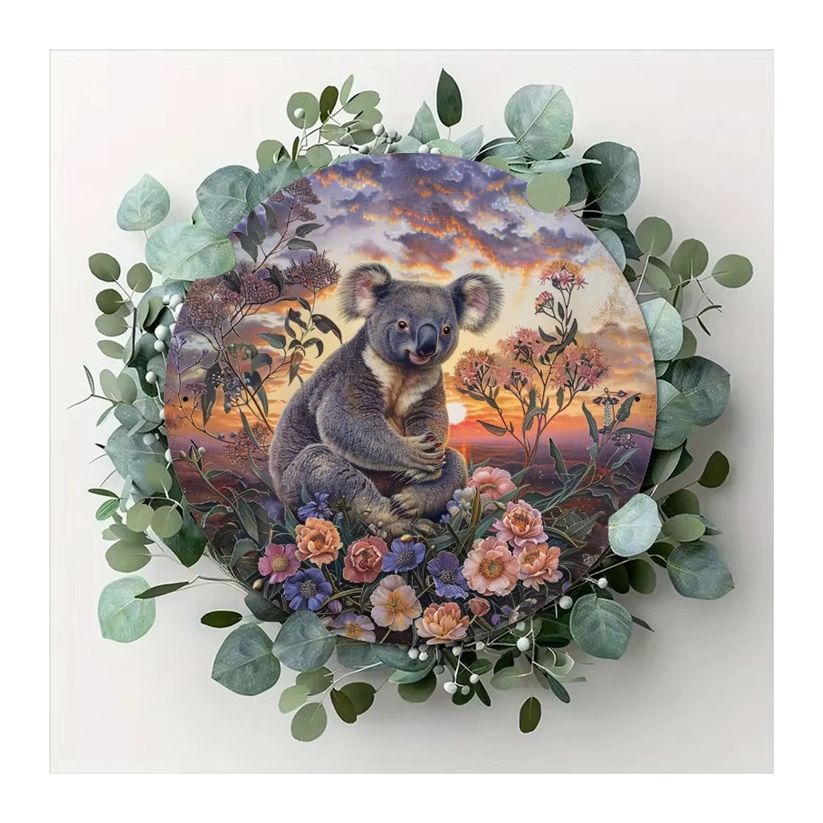 Potdemiel 2D Flat Metal Wall Art Serene Koala Retro Rundes Aluminiumschild Mehrfarbig - Bild 6