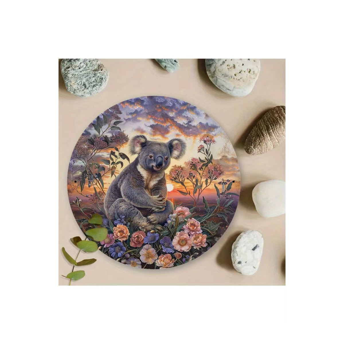 Potdemiel 2D Flat Metal Wall Art Serene Koala Retro Rundes Aluminiumschild Mehrfarbig - Bild 7