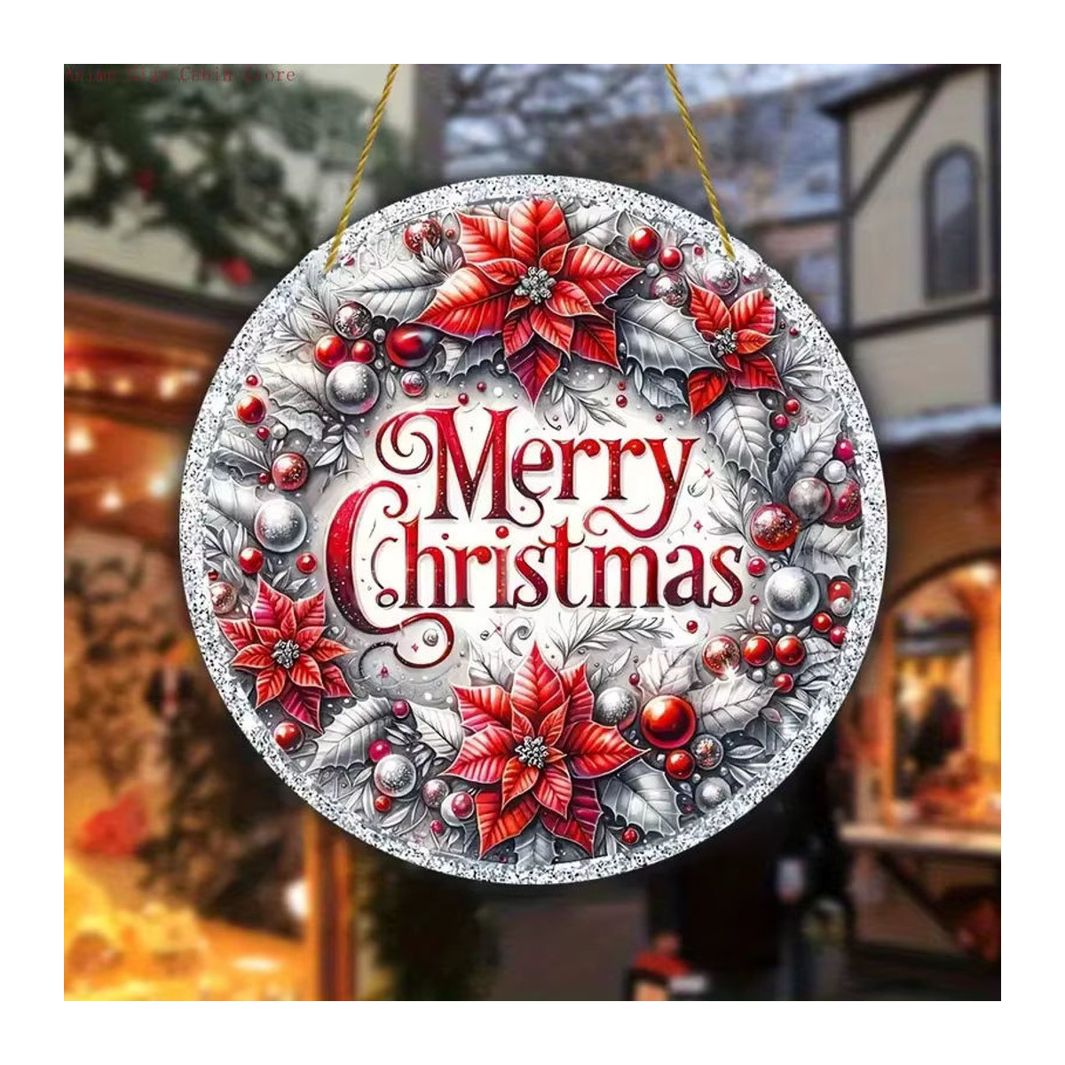Potdemiel 2D Weihnachts-Sonnenfänger aus Acryl in Mehrfarbig, runder Buntglas-Fensterschmuck mit floralem Design zum Aufhängen - Bild 2