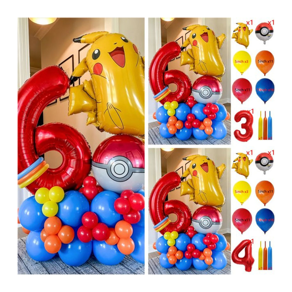 Potdemiel 47-teiliges Cartoon Monster Pikachu Ballon Set in Mehrfarbig für Kindergeburtstage und Baby Shower Dekorationen - Bild 1