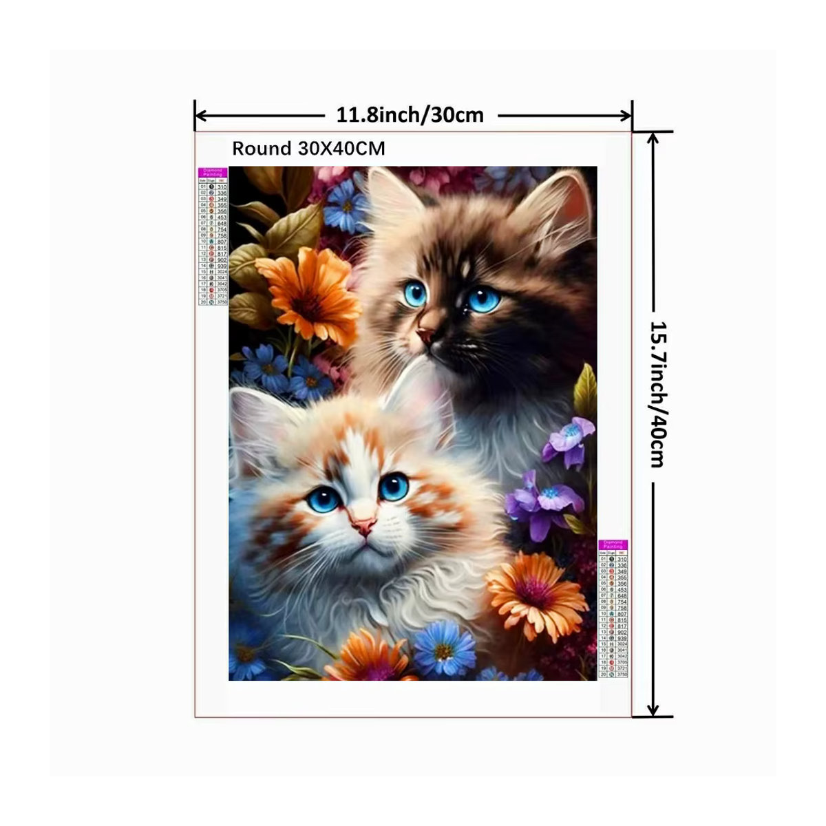 Potdemiel 5D Diamant-Malerei Bastelset mit Katze und Blumen Motiv, rund, mehrfarbig, Durchmesser: 30 cm - Bild 1