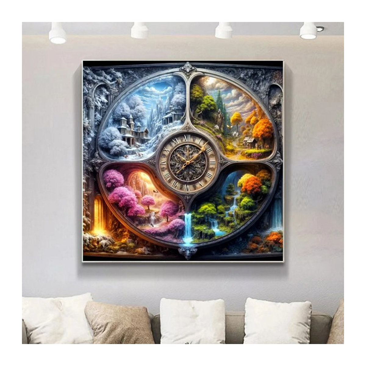 Potdemiel 5D Diamant Malerei Kit Haus und Baum Landschaft Mosaik DIY Stickerei in Mehrfarbig, Rund, Wandmontiert - Bild 1