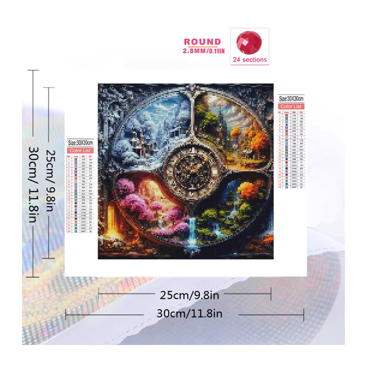 Potdemiel 5D Diamant Malerei Kit Haus und Baum Landschaft Mosaik DIY Stickerei in Mehrfarbig, Rund, Wandmontiert - Bild 2