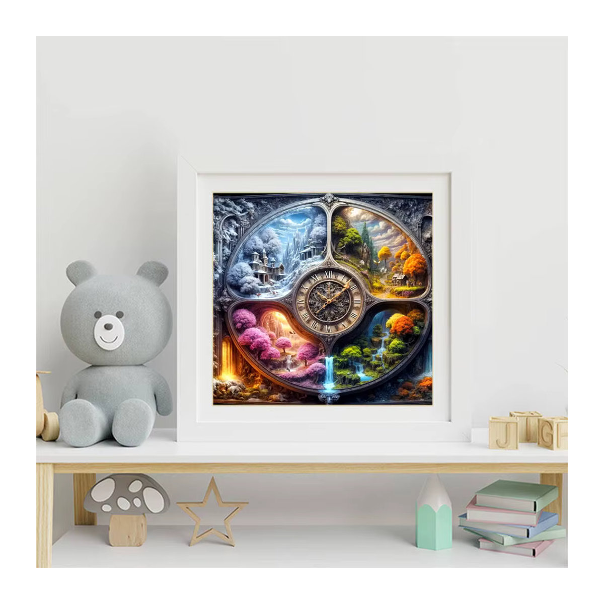 Potdemiel 5D Diamant Malerei Kit Haus und Baum Landschaft Mosaik DIY Stickerei in Mehrfarbig, Rund, Wandmontiert - Bild 3