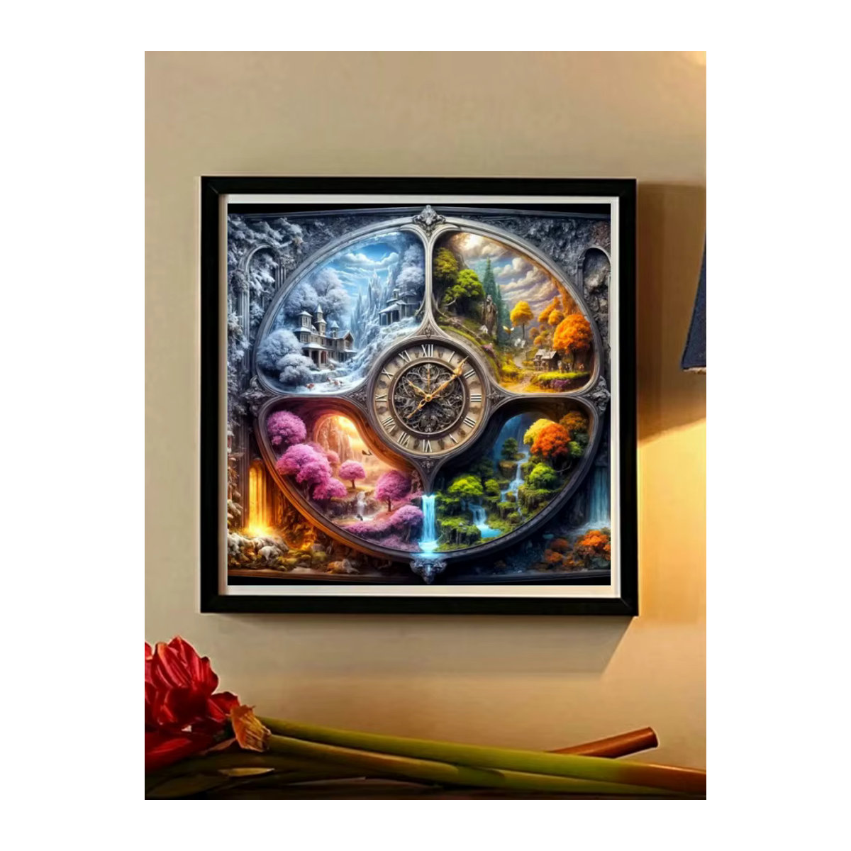 Potdemiel 5D Diamant Malerei Kit Haus und Baum Landschaft Mosaik DIY Stickerei in Mehrfarbig, Rund, Wandmontiert - Bild 4