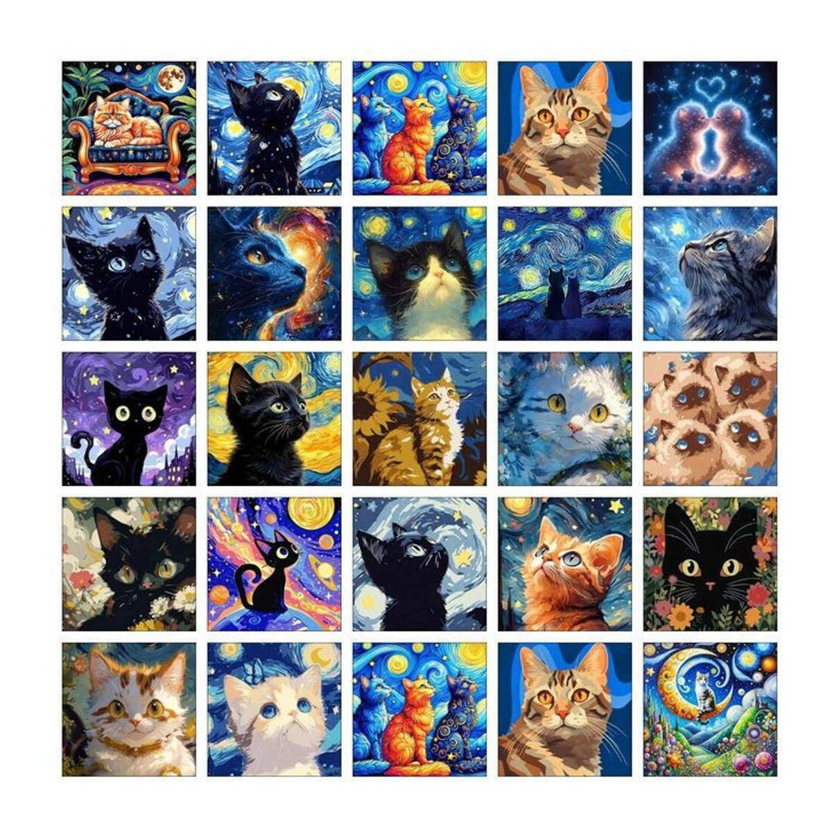 Potdemiel 5D Diamantgemälde DIY Set mit Katze und Sternenhimmel in Schwarz und Mehrfarbig - Bild 1