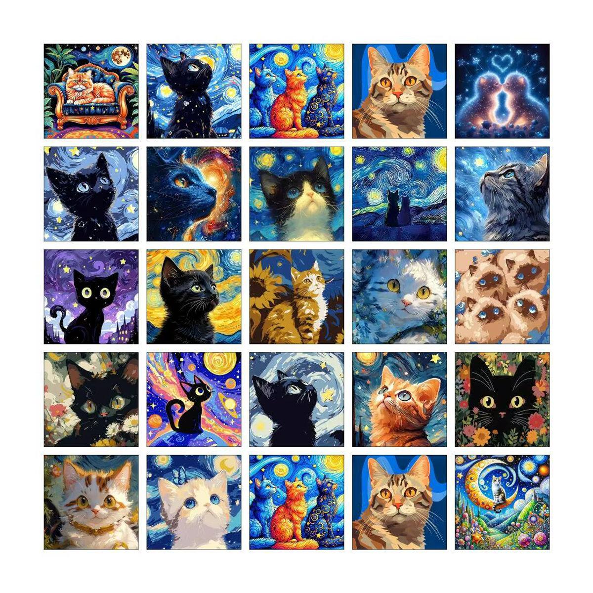 Potdemiel 5D Diamantgemälde DIY Set mit Katze und Sternenhimmel in Schwarz und Mehrfarbig - Bild 3