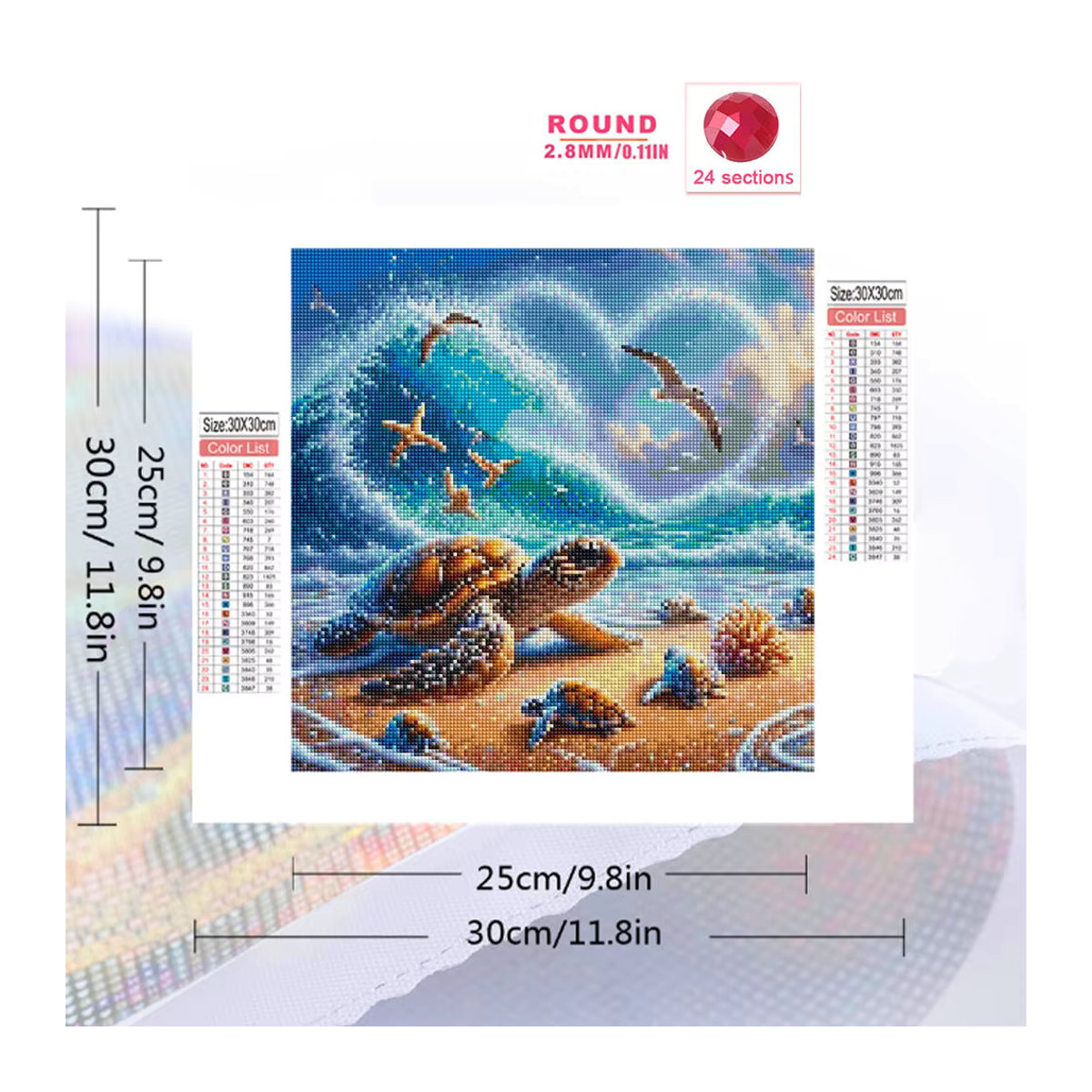 Potdemiel 5D-Diamantgemälde Meeresschildkröte rund, mehrfarbiges Diamant-Mosaik-Set für Erwachsene und Anfänger - Bild 2