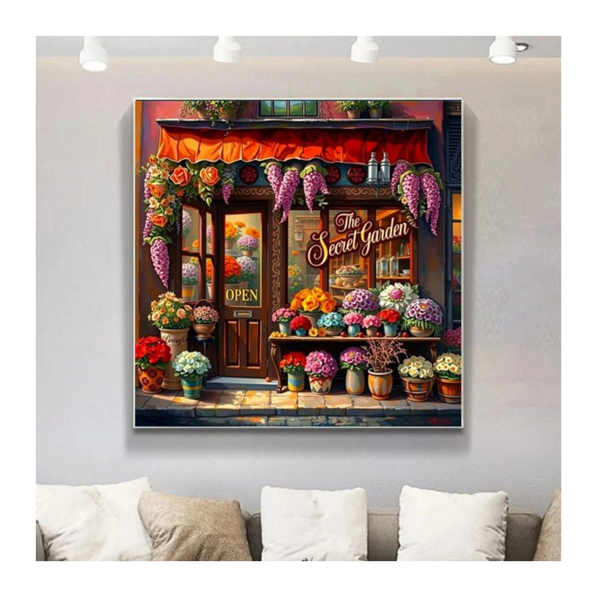 Potdemiel 5D Diamantgemälde Mosaik Floristenladen Landschaft mit runden Blumen in Mehrfarbig als DIY Kreuzstich-Set zur Wandmontage - Bild 1