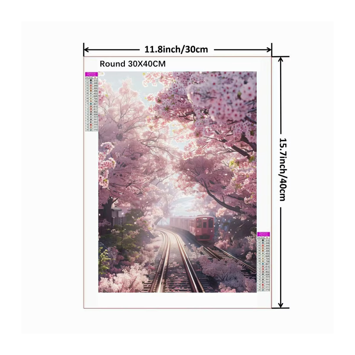 Potdemiel 5D-Diamantgemälde Sakura-Zug mit floralem Motiv in Rosa und Frühlingsthema als Diamant-Mosaik-Set mit runden Steinen - Bild 1