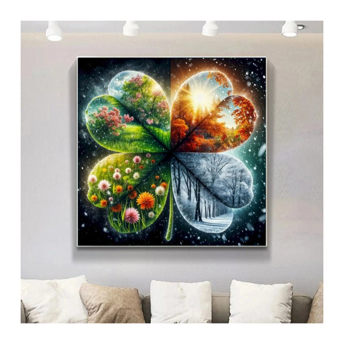 Potdemiel 5D Diamantgemälde Set mit floralem Motiv und vierblättrigem Kleeblatt in Mehrfarbig zur Wandmontage - Bild 1
