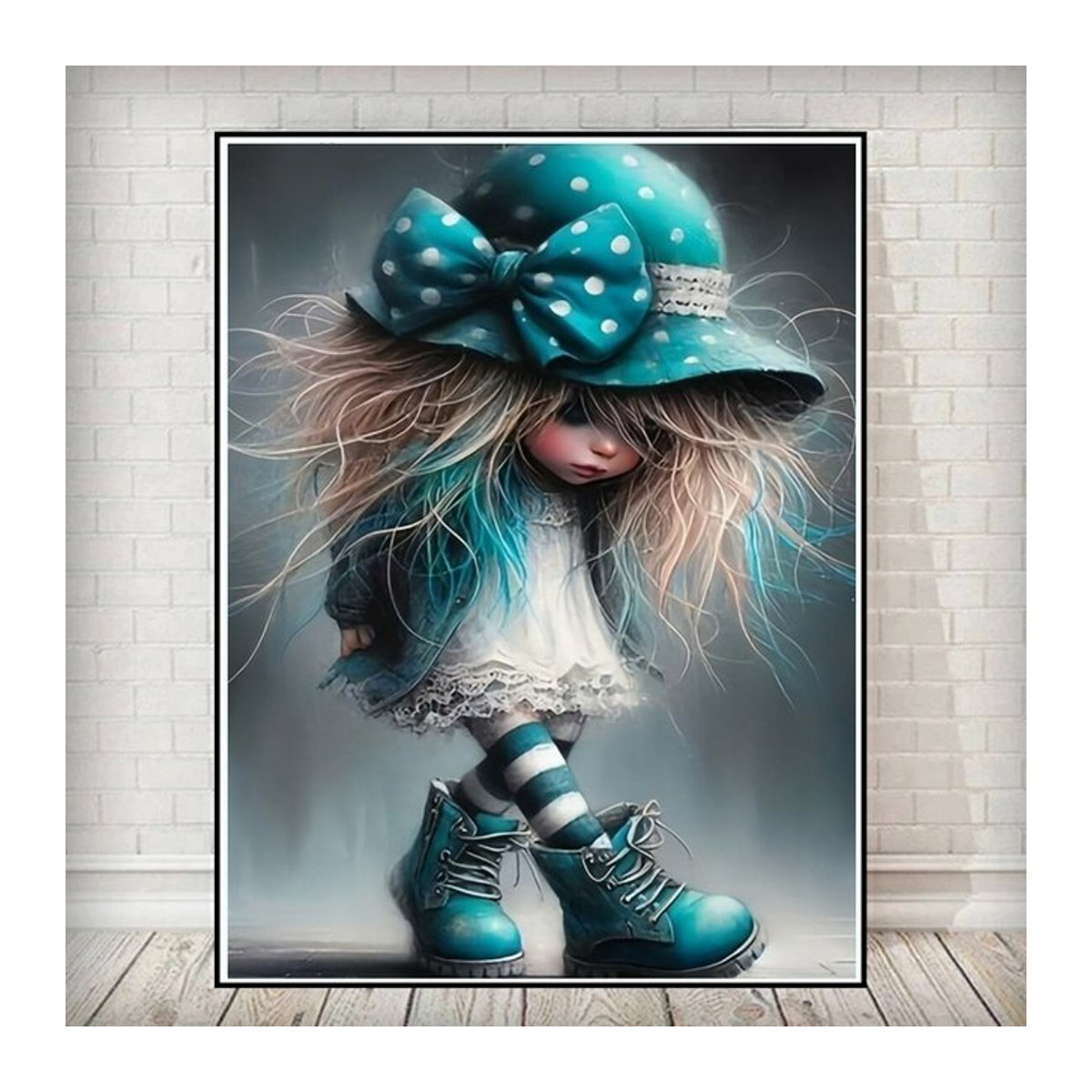 Potdemiel 5D Diamantmalerei Set Coole Mützen-Mädchen Cartoon-Porträt DIY Strasssteine Kunst für Kinder, mehrfarbig - Bild 1