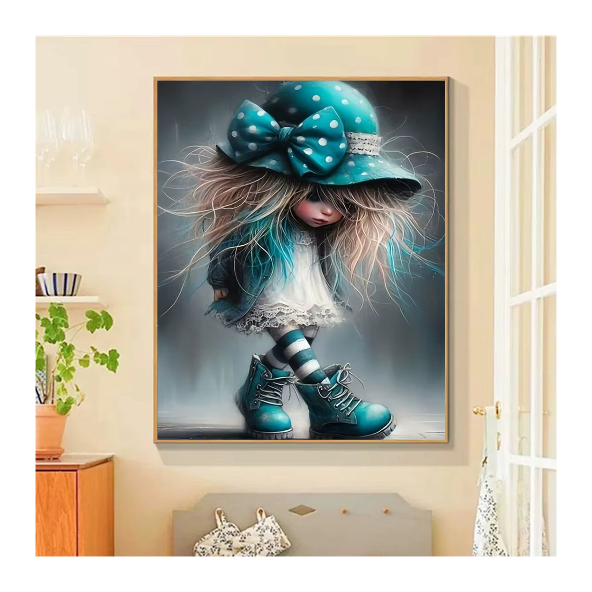 Potdemiel 5D Diamantmalerei Set Coole Mützen-Mädchen Cartoon-Porträt DIY Strasssteine Kunst für Kinder, mehrfarbig - Bild 3