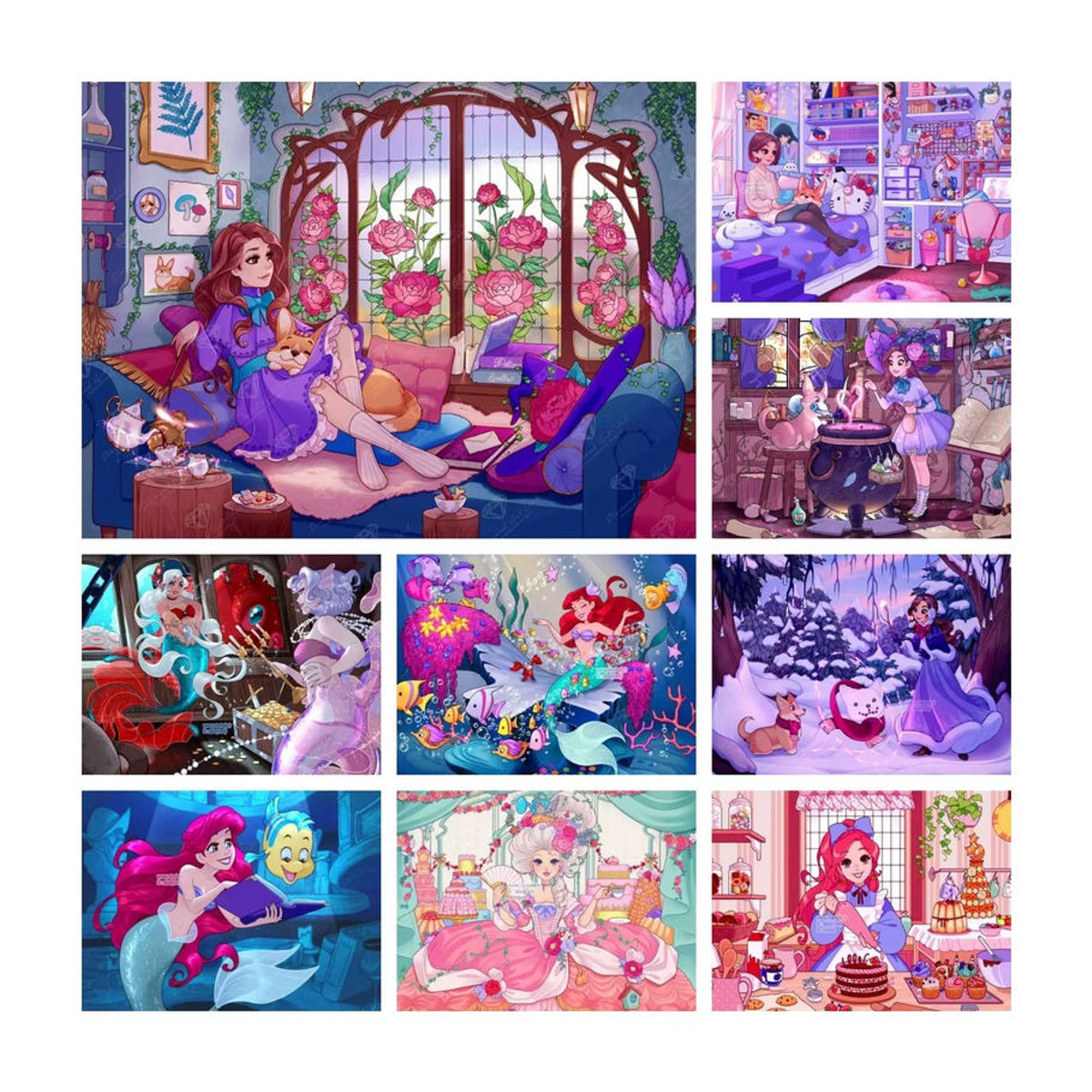 Potdemiel 5D DIY Diamantmalerei Set Cartoon Prinzessin und Magische Hexe als Kreuzstich Mosaik Kit in Mehrfarbig für Kinder und Home Decor - Bild 4