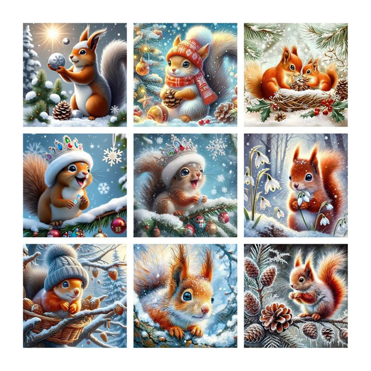 Potdemiel 5D DIY Diamantmalerei Set Winter Eichhörnchen im Schnee mit mehrfarbigen runden Strasssteinen zur Wandmontage - Bild 1