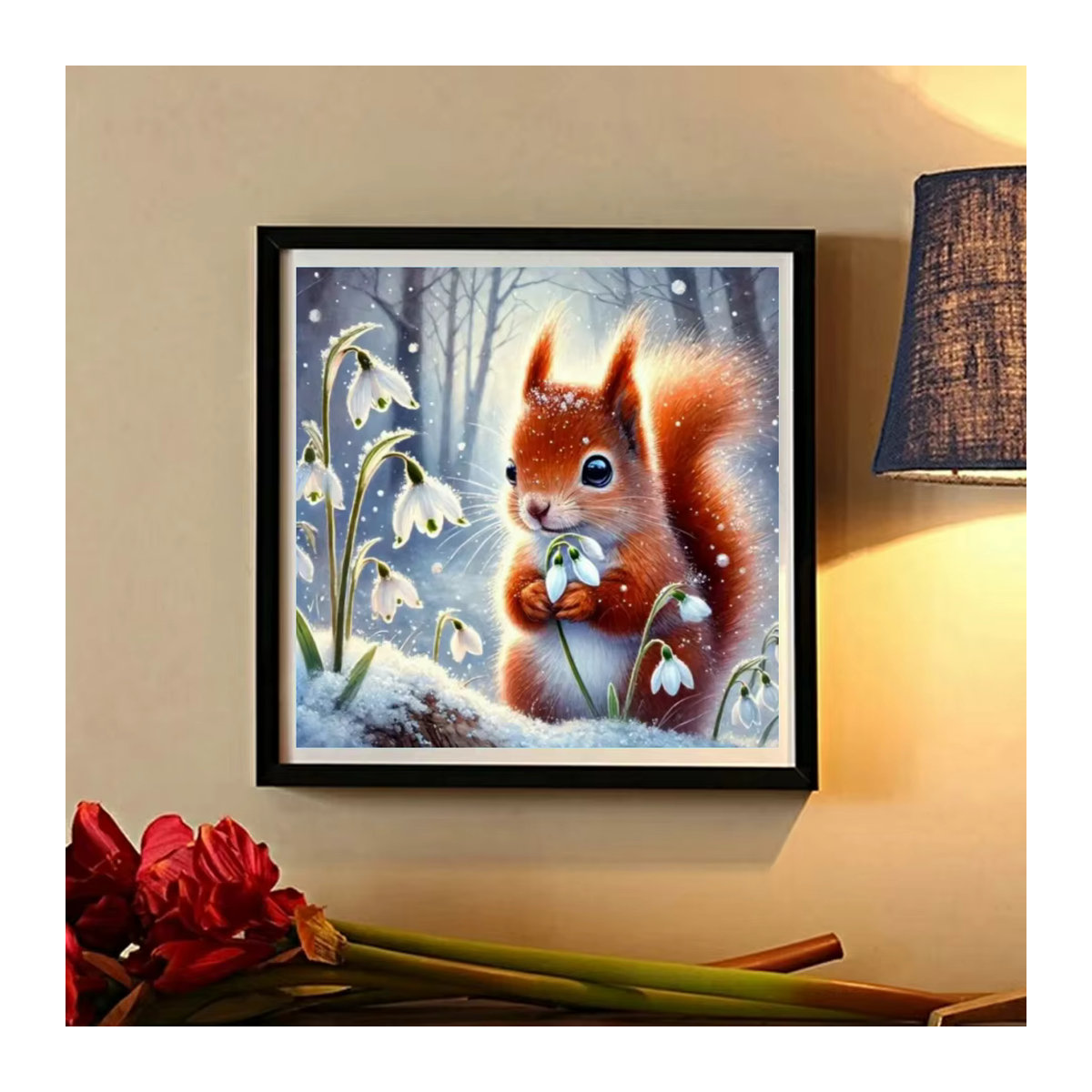 Potdemiel 5D DIY Diamantmalerei Set Winter Eichhörnchen im Schnee mit mehrfarbigen runden Strasssteinen zur Wandmontage - Bild 2