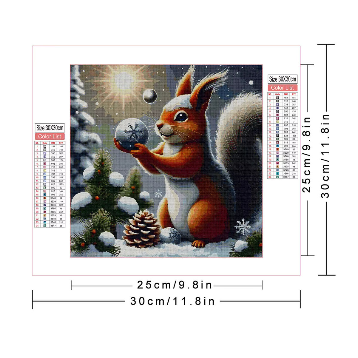 Potdemiel 5D DIY Diamantmalerei Set Winter Eichhörnchen im Schnee mit mehrfarbigen runden Strasssteinen zur Wandmontage - Bild 3