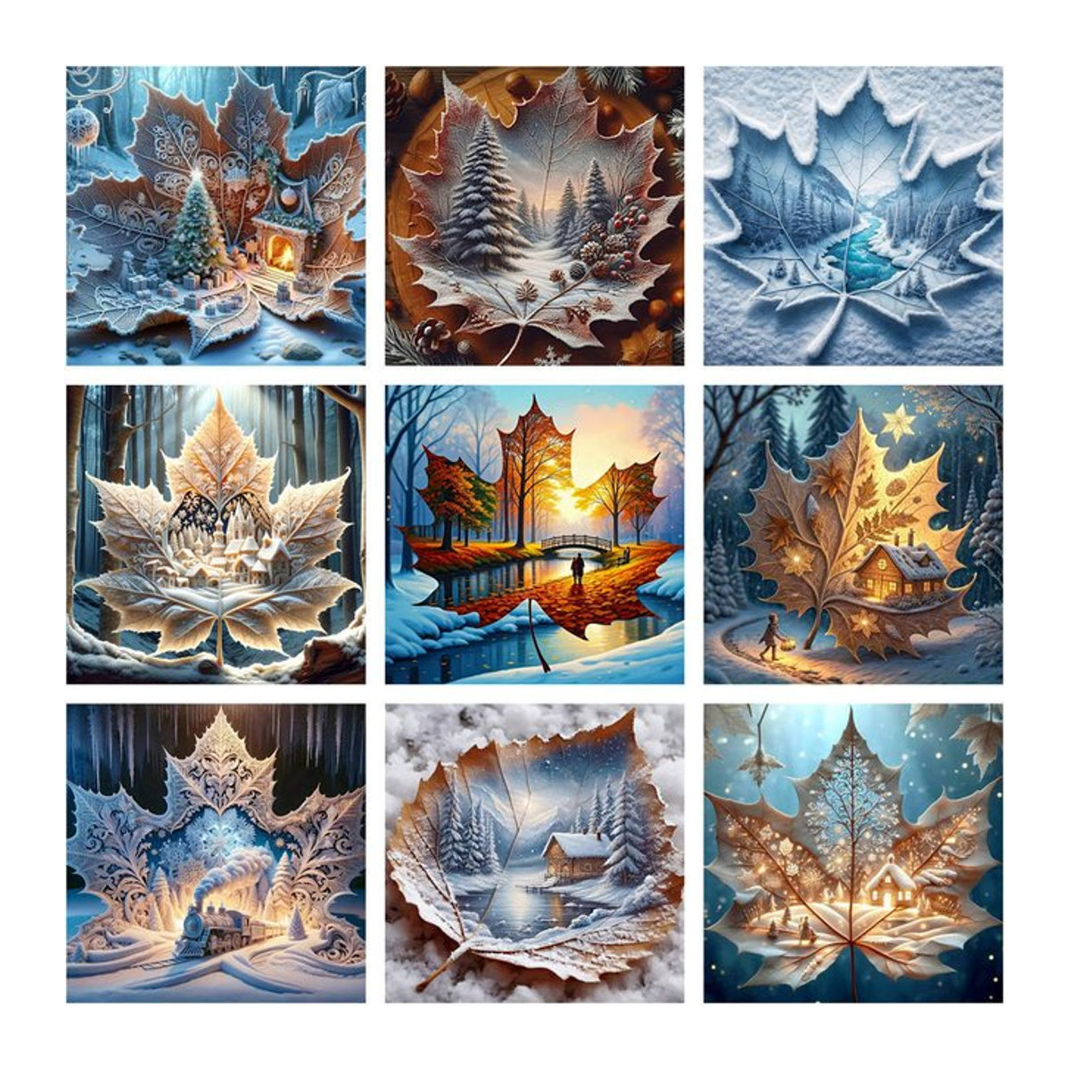 Potdemiel 5D DIY Diamantmalerei Set Winter Wunderland Kamin Szene mit Blättern, Mehrfarbig, Runde Diamanten - Bild 1