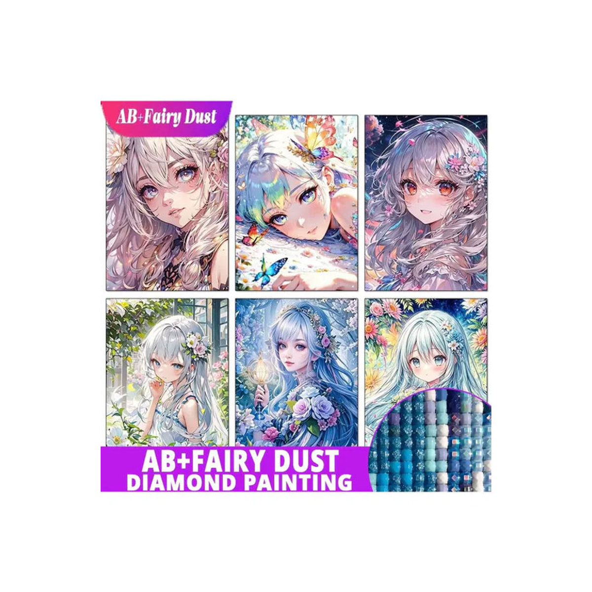 Potdemiel AB Fairy Dust Diamantmalerei Set mit Anime Mädchen und Blumenmotiv, 5D DIY Kreuzstich Kit für Hobby und Dekoration, Mehrfarbig - Bild 5