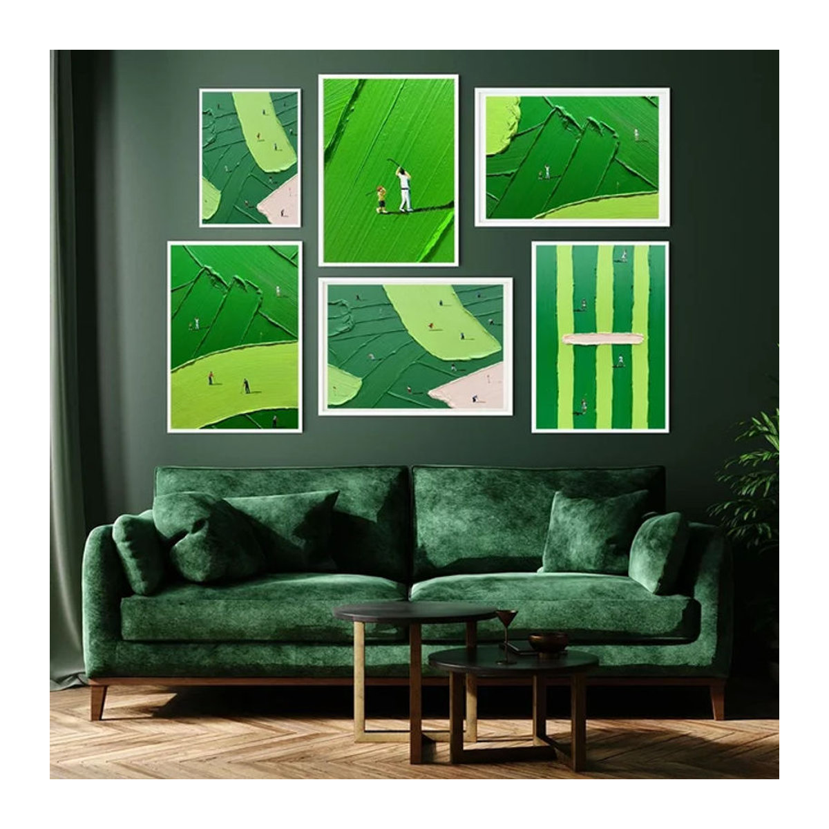Potdemiel Abstrakte Grüne Golfszene Leinwand mit 3D-Textur im minimalistischen Nordischen Stil als moderne Wanddekoration - Bild 1
